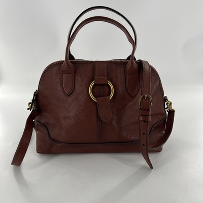 Frye Womens Leather Handbag Crossbody Satchel Bowler Tumbled Pebbled Brown