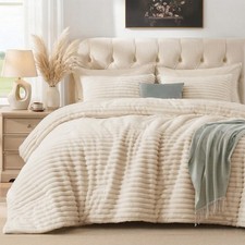 Quataly Marshmallow Twin Fleece Comforter Set Beige Faux Fur Fluffy Comforter...