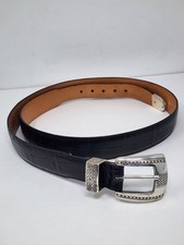 Onyx by Brighton 1993 Belt Mens 42 Black Leather Reptile Silver Tone Buckle