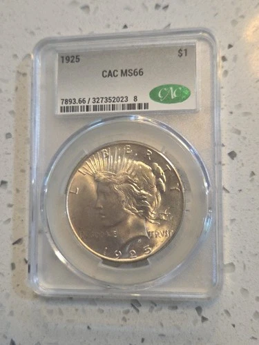 1925 (P) Peace Silver Dollar CAC MS66 MS-66 - Blast White! CAC Beauty!