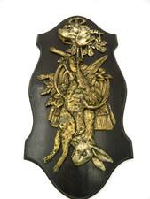 Antik Jagd Relief Wandbild  Jäger  Skulptur Jagdzimmer Trophäe Hunt Plaque