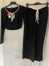 NWT Cider Black/ White Coord Set Crop Long Sleeve Top Midaxi Skirt Size XL