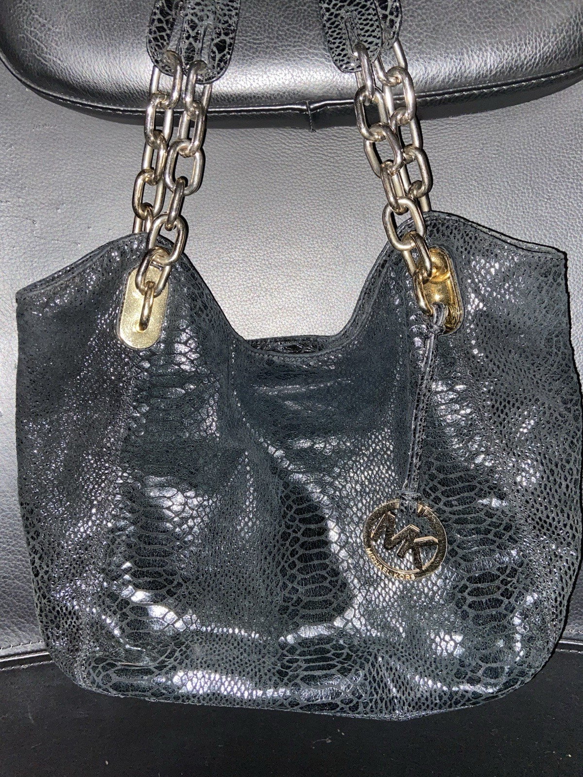 Michael Kors Black Python Embossed Leather Tote B… - image 4