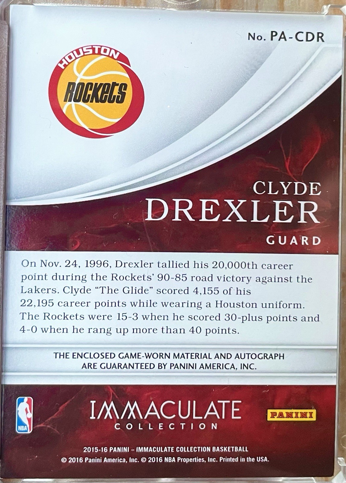 2015 Immaculate Clyde Drexler Patch Jersey Auto 19/22 HOF 🚀 view 2