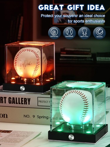 JupDec Cordless LED Baseball Display Case, Clear Acrylic Cube 2 Pack, Silvery  - Picture 8 of 8