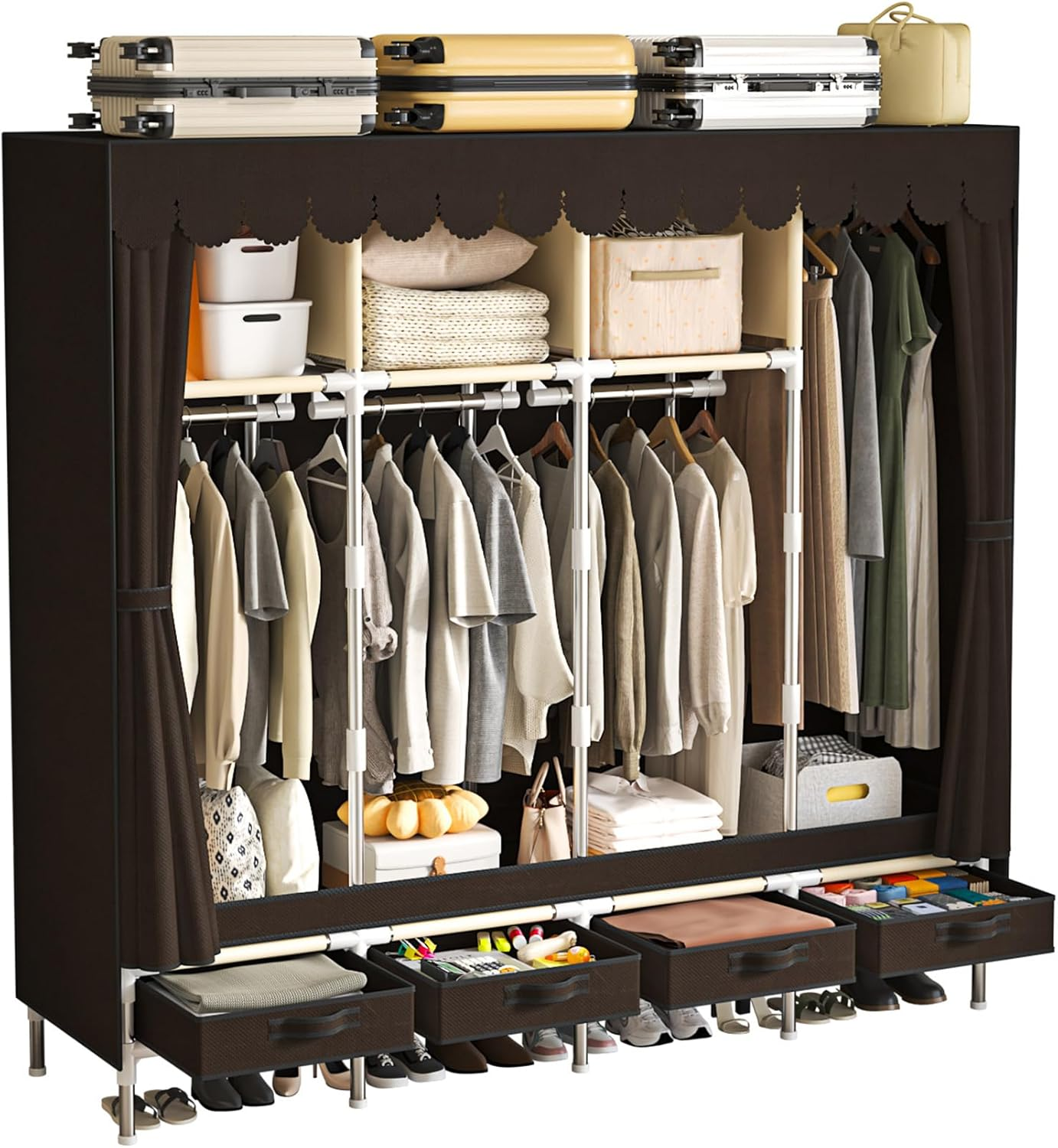67-Inch Portable Wardrobe with 4 Drawers, 3 Shelves & 4 Hanging Rods for Closet Storage-image