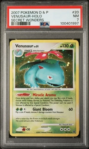 2007 POKEMON DIAMOND & PEARL SECRET WONDERS #20 VENUSAUR-HOLO PSA 7