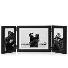 3 Vertical Horizontal Hinged Wood Picture Frame 4x6 and 5x7 Triple Folding Ph...