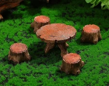 Miniature Dollhouse Fairy Garden Woodland Table w/ 4 Stools - Buy 3 Save $5