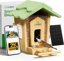 Smart Bird Feeder with Camera, 2K Video Bamboo Bird Feeders with Solar Powered,