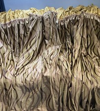Vintage Gold & brown damask French pleated curtains with tassels 387cm x 200cm
