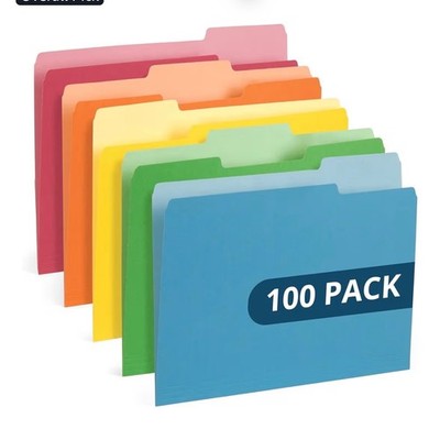100 Blue Summit Supplies Colorful File Folders with Tabs, 100 pack MultiColored