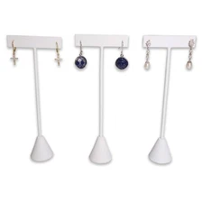 888 Display USA ® - 3 White Leatherette Earring T Stand Showcase Displays (