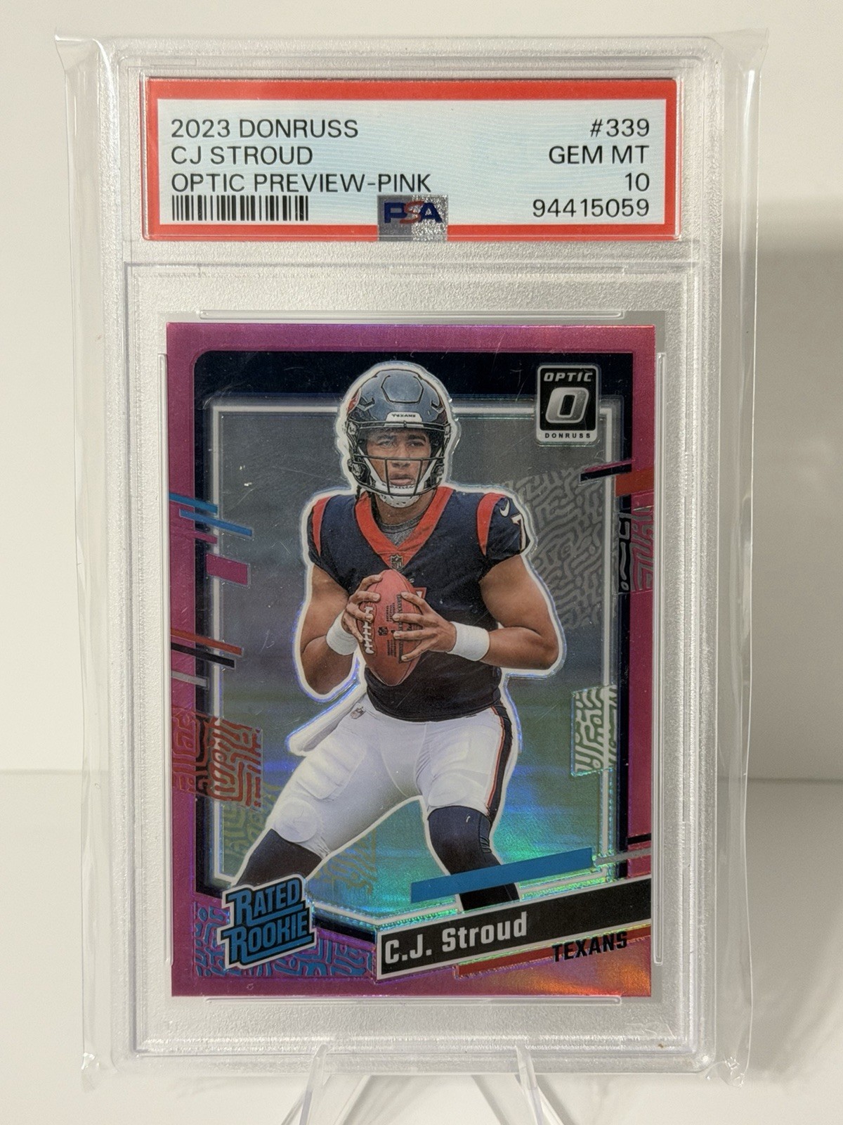 2023 Panini Donruss #339 CJ Stroud Optic Preview Pink RC Rookie PSA 10 view 1