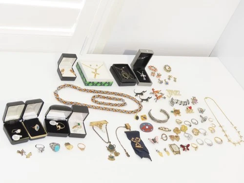 14k Gold Electroplate & GF Rings + Costume Jewelry Lot Vintage & Antique