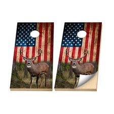 Premium Cornhole Vinyl Wraps - 3M Decal- Hunting Deer - Patriotic Whitetail Buck