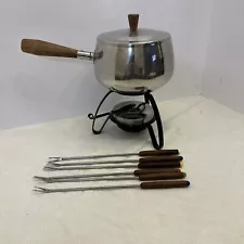 Fondue Set with Burner, 6 Forks, Pot & Stand VTG Stainless Steel Japan