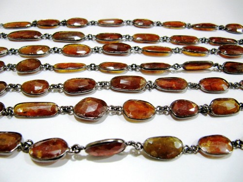 Natural Orange Kyanite Uneven Shape 10 to 20mm Bezel Connector Chain - Picture 12 of 14