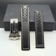 Black White Leather Watch Strap With Deployant Clasp - TAG Heuer Carrera Monaco