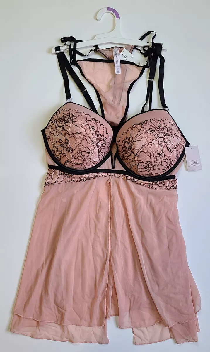 NEW -XL- Auden Women's Push-Up Loose-Fit Sheer Babydoll Dress & Panties Ice  Rose