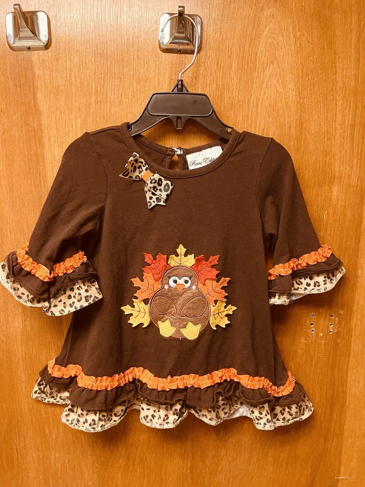 Vestido de otoño de pavo mezcla de polietileno marrón 24M para niñas Rare Editions Foto 2 de 4