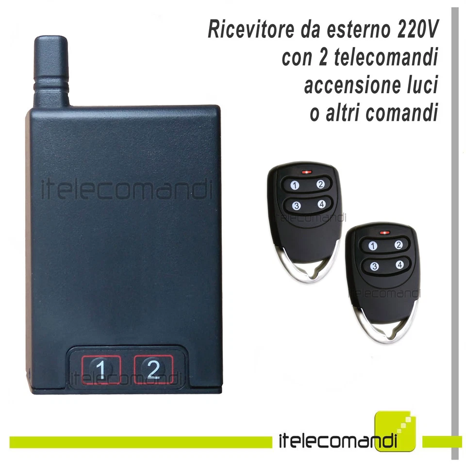 KOOMANDO Kit accendi luci con telecomando ricevitore da esterno 1000W 220V 2 telecomandi