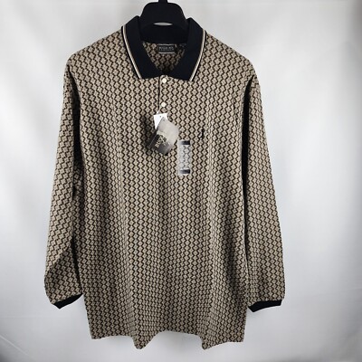 Bugle Boy Company Shirt Vintage 90s Men XL Geometric Multi Pattern L/S Polo NWT