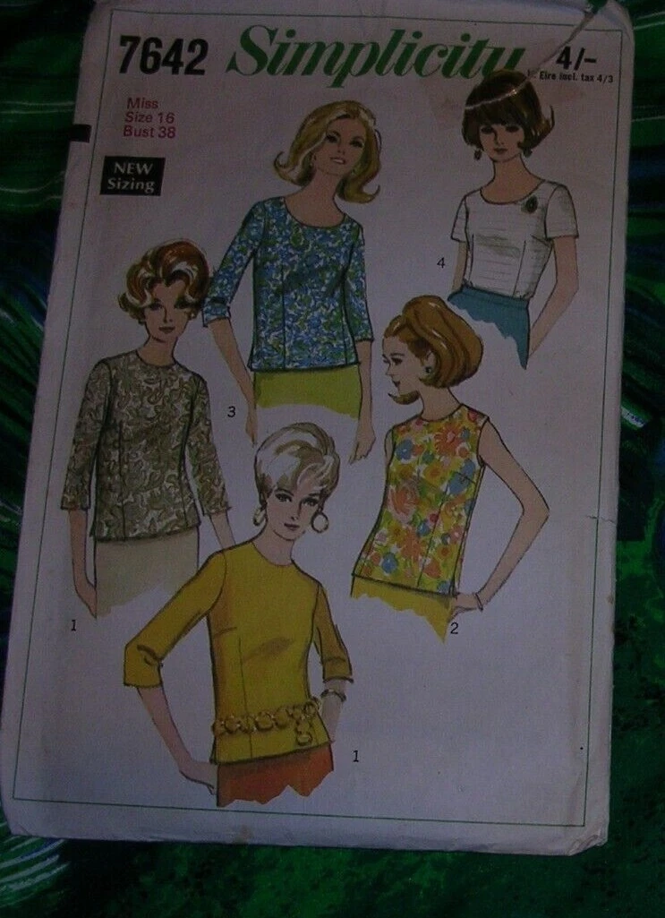 1960s Vintage simplicity Sewing Pattern 7642 blouse bust 38 mod sleeves