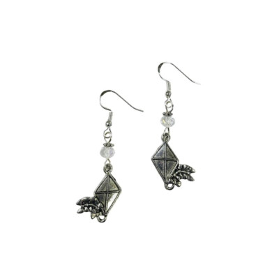 Kite Earrings, Kappa Alpha Theta mascot charm, clear crystal beads, FREESHIPPING