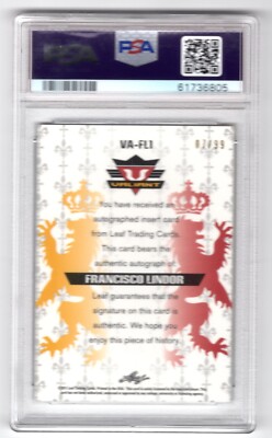 Francisco Lindor 2011 Leaf Valiant Draft Blue Autograph PSA 9 Mint 