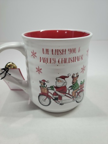 Taza de café grande de Navidad Santa en bicicleta tándem nueva 18 oz. Menta y pino  - Imagen 2 de 12