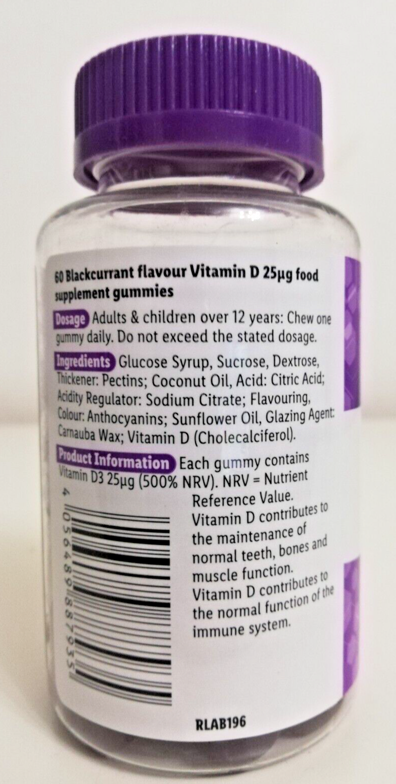 2 x Minavit High Strength Vitamin D Gummies 25µg Blackcurrant Flavour