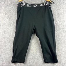 City Chic Womens Cropped Leggings Large Black Activewear Elastic Waist Sports
