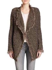 IRO Campbell Open Boucle  Cardigan Jacket Wool Mohair Frayed Brown Taupe 42 L