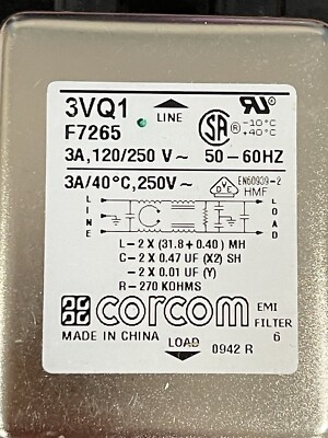 3VQ1 LINE FILTER 100/ 250V 3A   CHASSIS MOUNT 50-60Hz CORCOM (LOT OF 1)