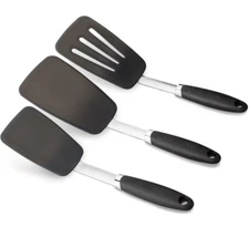 3 pack Hygienic Solid Heat-Resistant Flexible Silicone Spatula, Black Turner