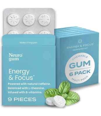 NeuroGum New Flavor Peppermint Energy Caffeine Gum w/L-theanine 6 pk 54 pcs!!