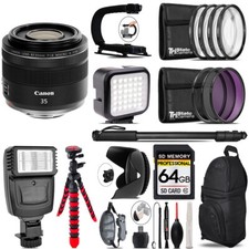 Canon RF 35mm IS Macro STM Lens - Video Kit  Flash - 64GB Accessory Bundle
