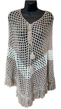 Hand Knit Alpaca Wool Shawl Cape Wrap Poncho Peru Lace With Tassels And Tie