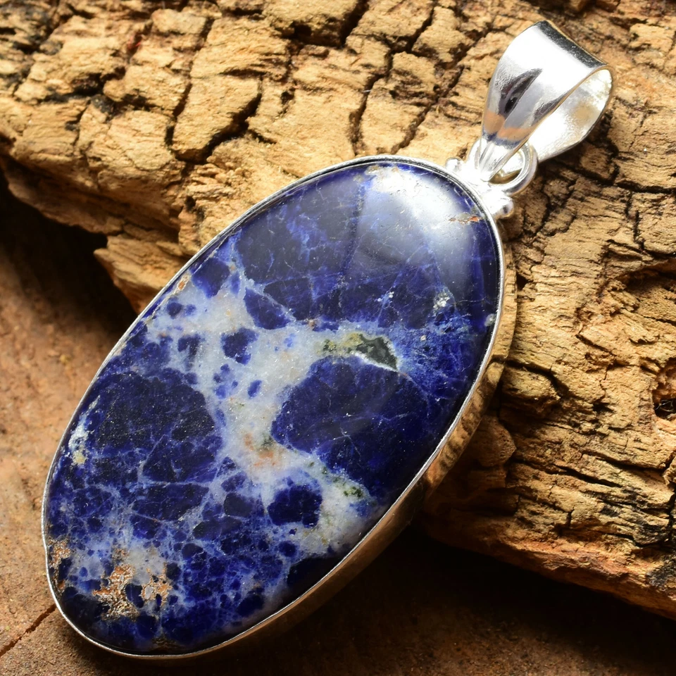 Attraente Sodalite Gemma 925 Argento Sterling Fatto a Mano Ciondolo - Immagine 2 di 4
