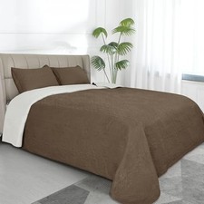 Full/Queen Size Reversible Quilt Set Full/Queen 88''x92'' Damask-camel/Ivory