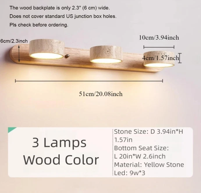 Aplique de pared tocador de madera de travertino y nogal ajustable de 3 luces CAJA ABIERTA Foto 2 de 4