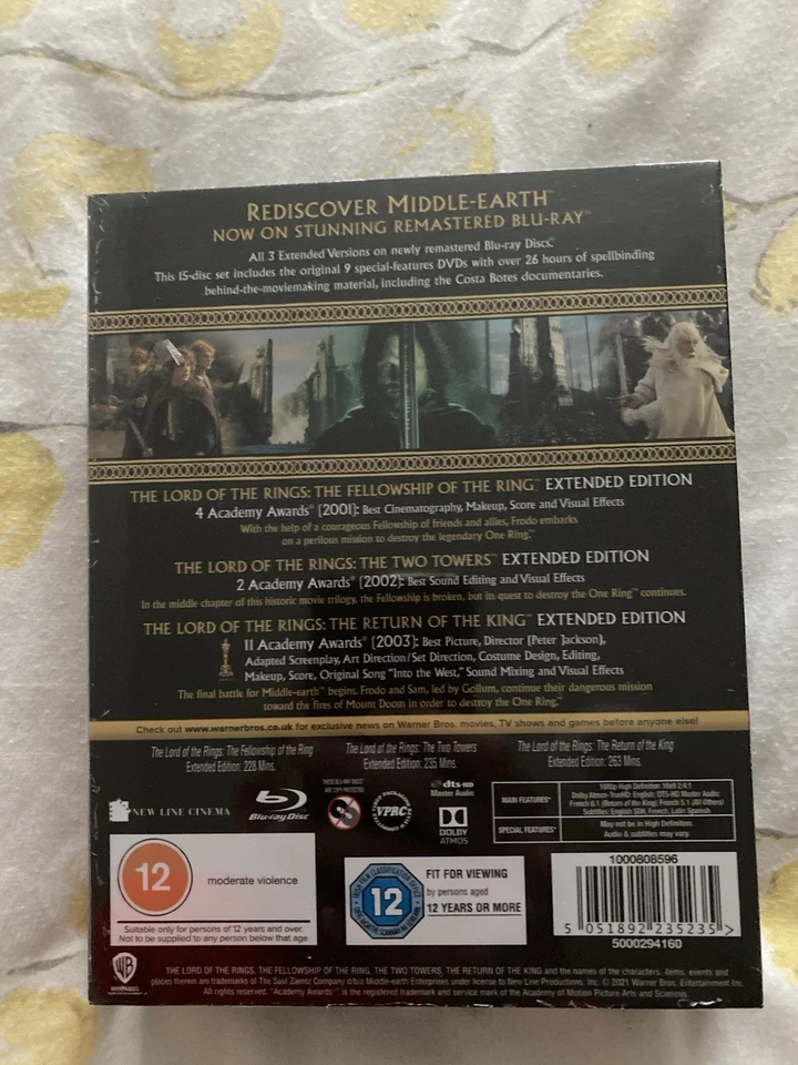 Lord Of The Rings Extended Remastered Blu Ray Trilogy Boxset New Sealed - Image 2 of 2