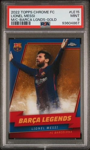 2022 Topps Chrome FC Barcelona Mes Que Un Club Barca Legends Lionel Messi PSA 9