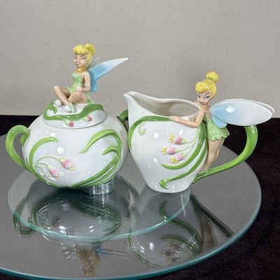 Rare Disney Tinkerbell Spring Meadow Creamer & Sugar Bowl w/ lid set Porcelain