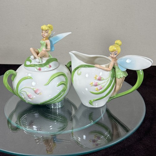 Rare Disney Tinkerbell Spring Meadow Creamer & Sugar Bowl w/ lid set Porcelain
