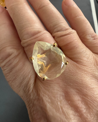 L emon Quartz Pear Ring  9.25  Gemstone Teardrop Ring  14K Gold Filled