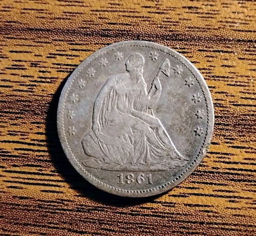 1861-P Seated Liberty Silver Half Dollar .50C
