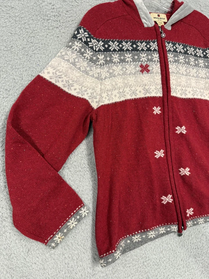 Suéter Woolrich Mujer Grande Fair Isle Cremallera Completa Sudadera con Capucha Lana de Cordero Invierno Cálido Foto 2 de 4