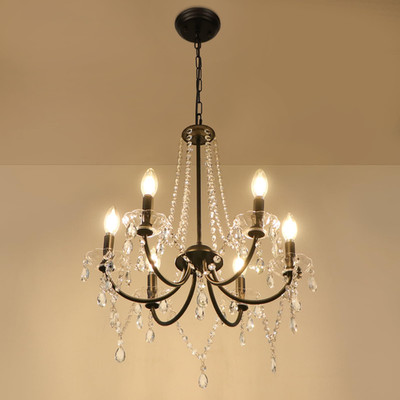 Lynpon Black Crystal Chandeliers For Dining Room 6 Lights Modern Farmhouse